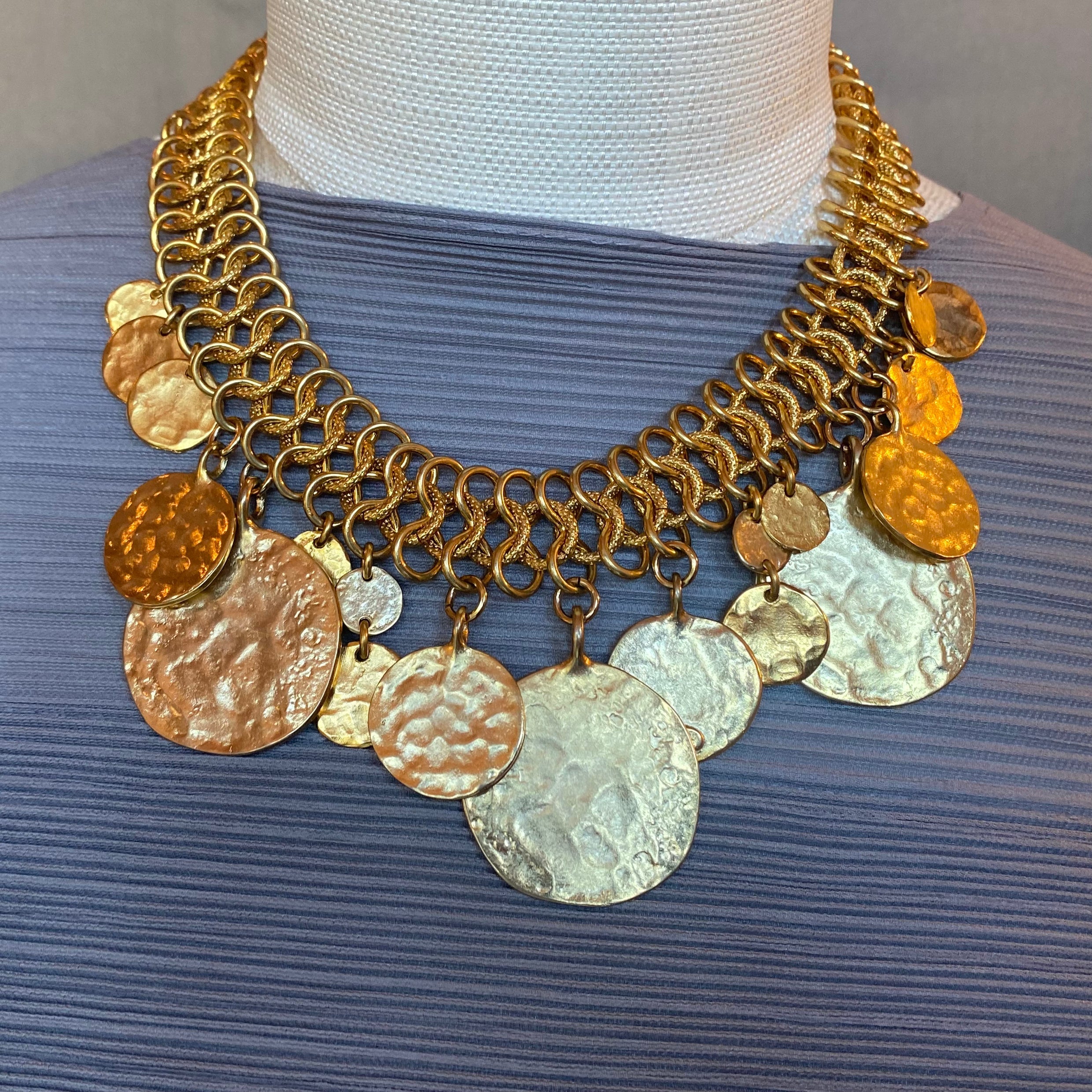 2 Row Satin Gold Hammered Coin Drops