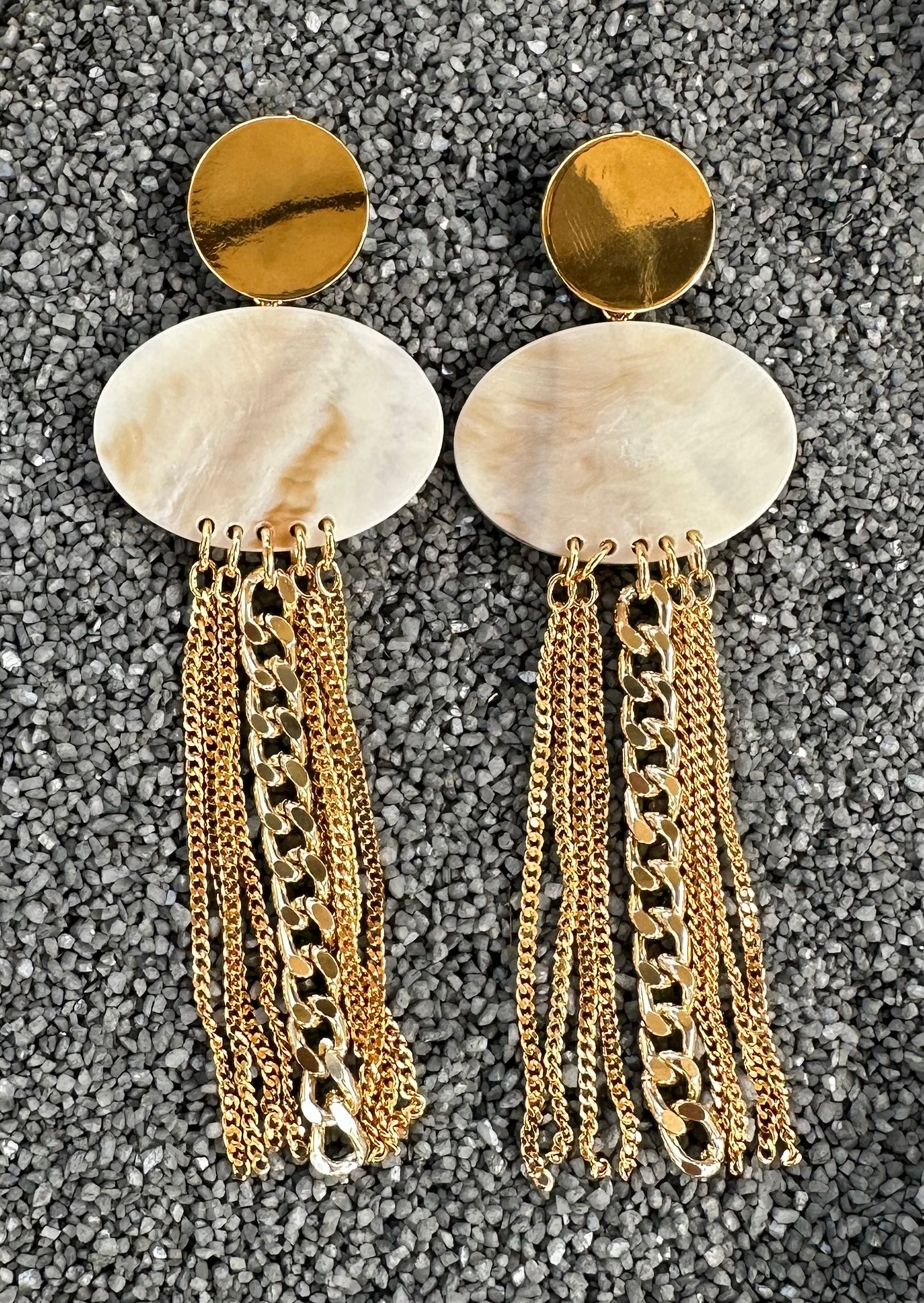 Bone Oval with Chain Dangles
