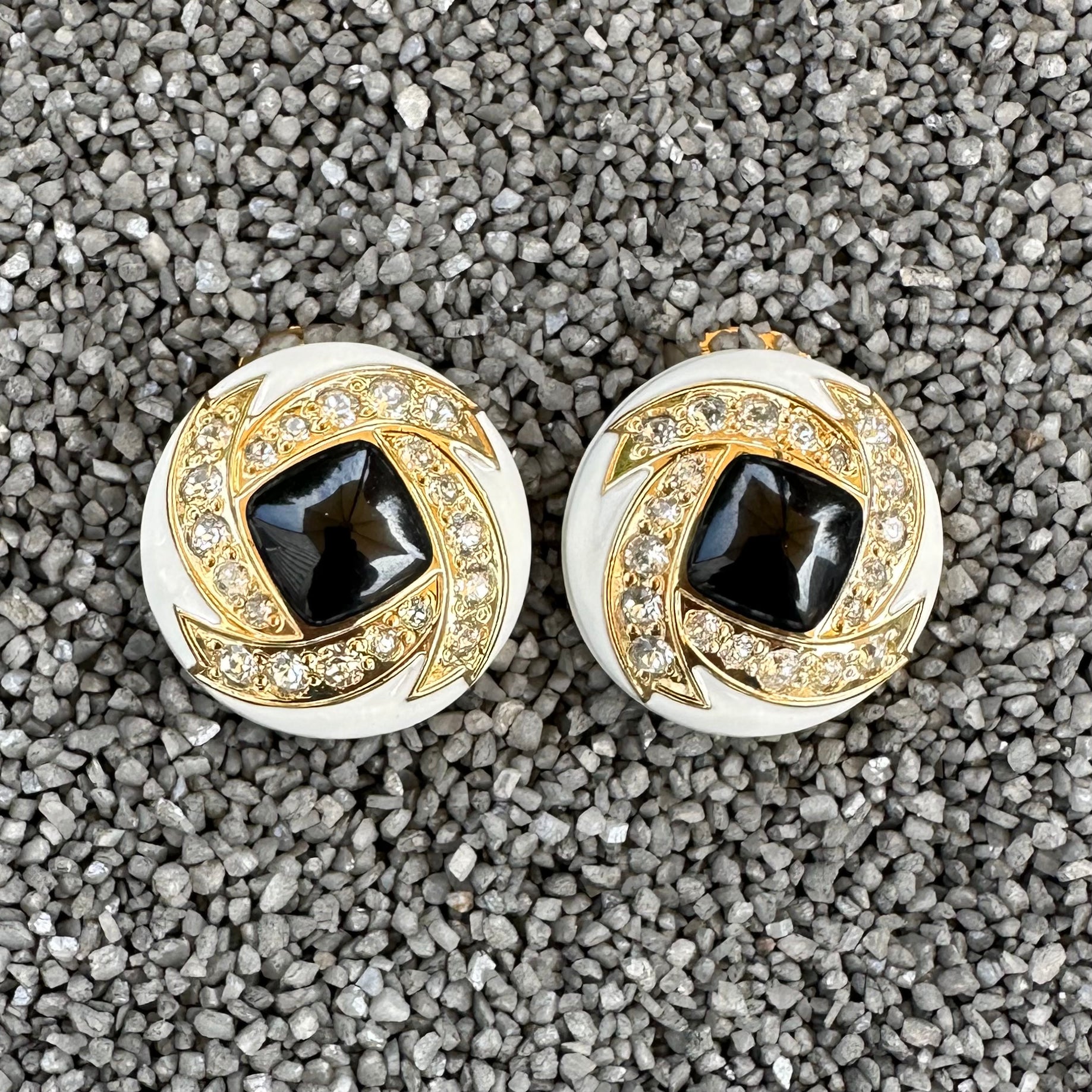 Two Tone Button Clip Earrings
