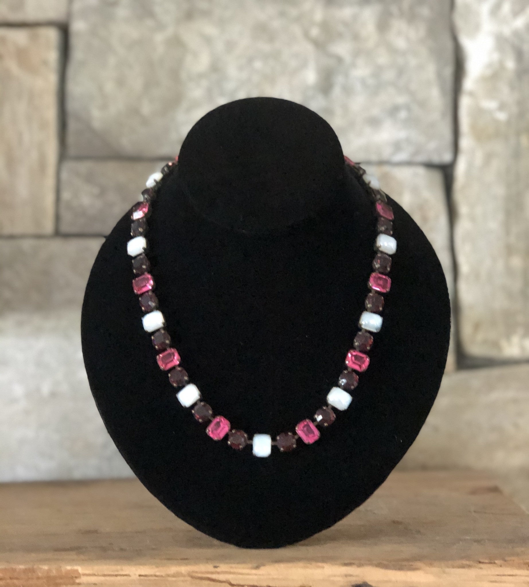 Bronze Metal And Pink Crystals Necklaces