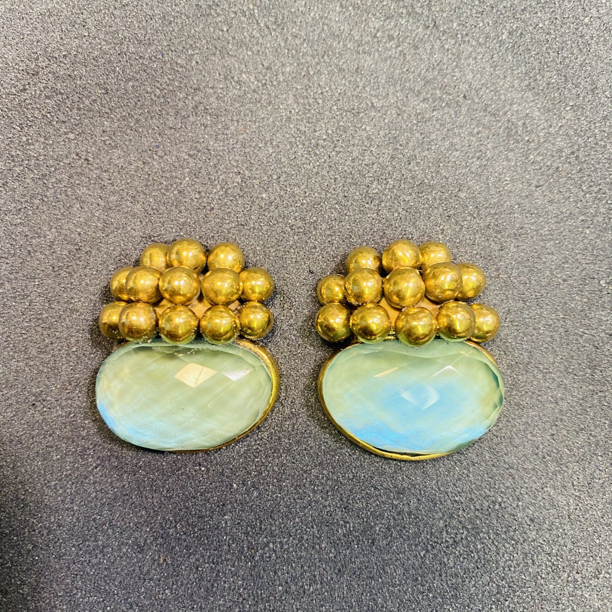 Little Gold Balls w/ Aquamarine Stone