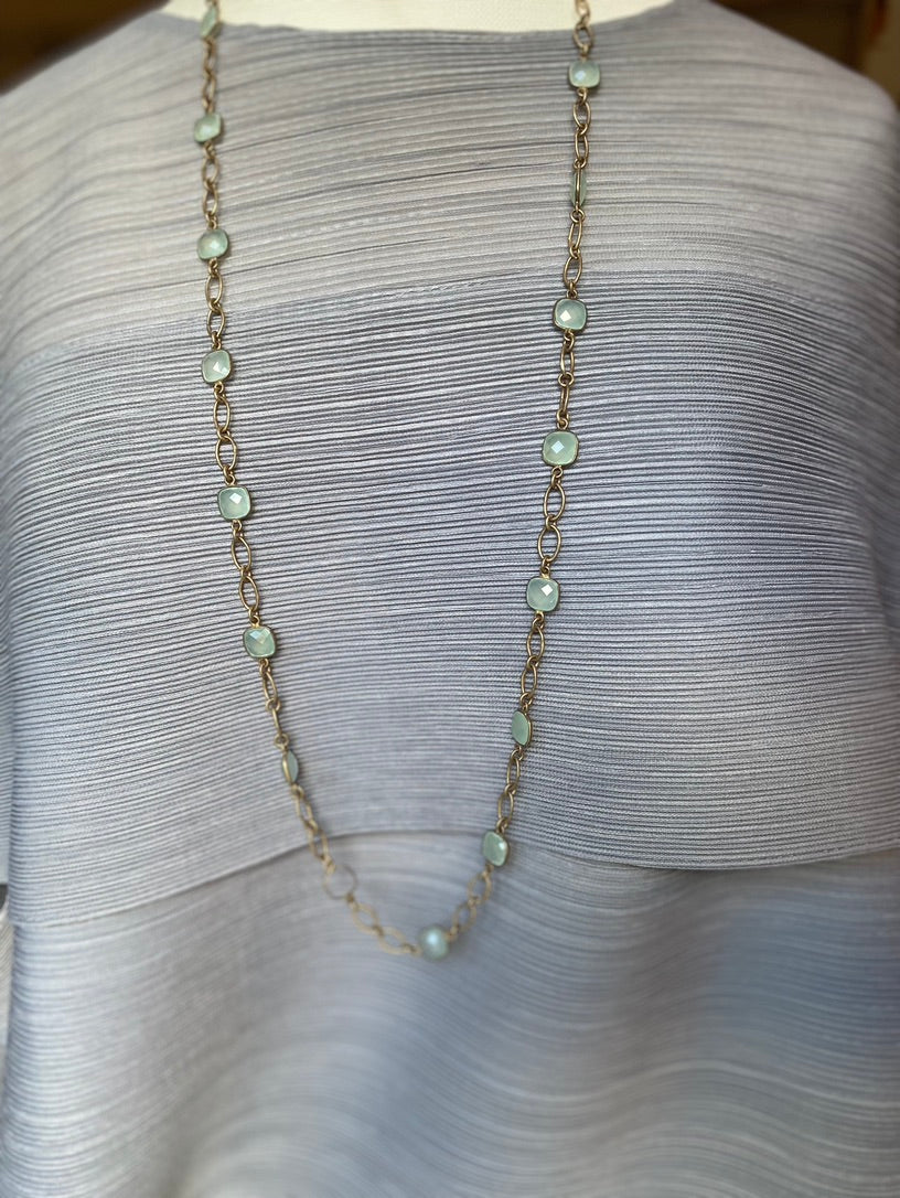 Aqua Chalcedony Gold Necklace