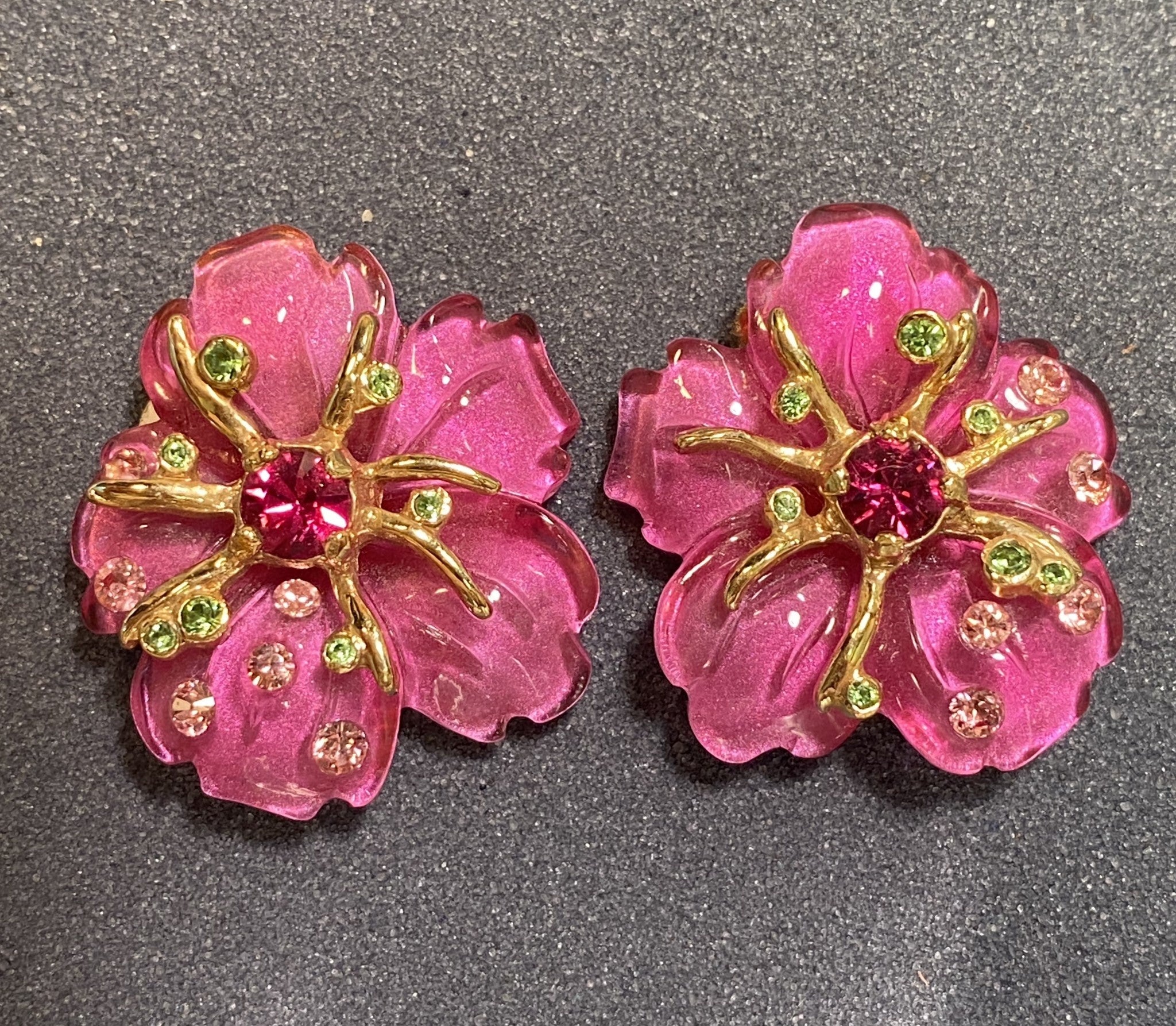 Pink Gold Flower w Green CZ's