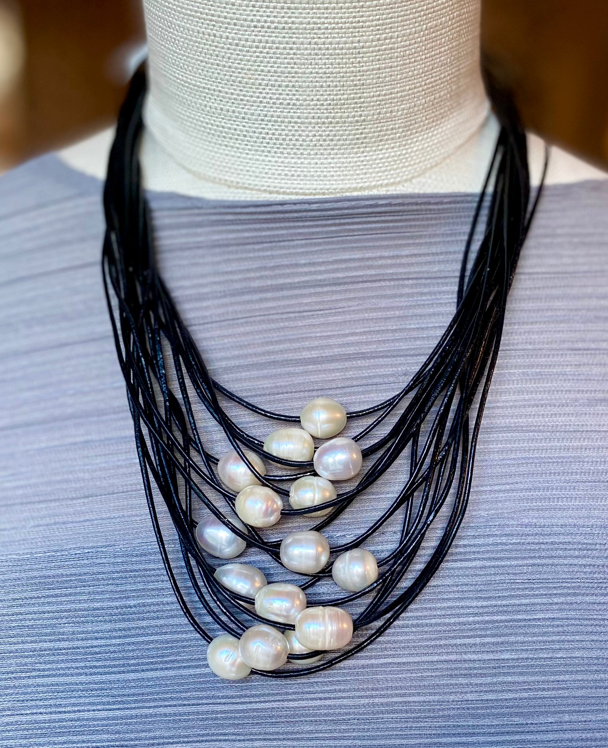 Pearls w Black Leather