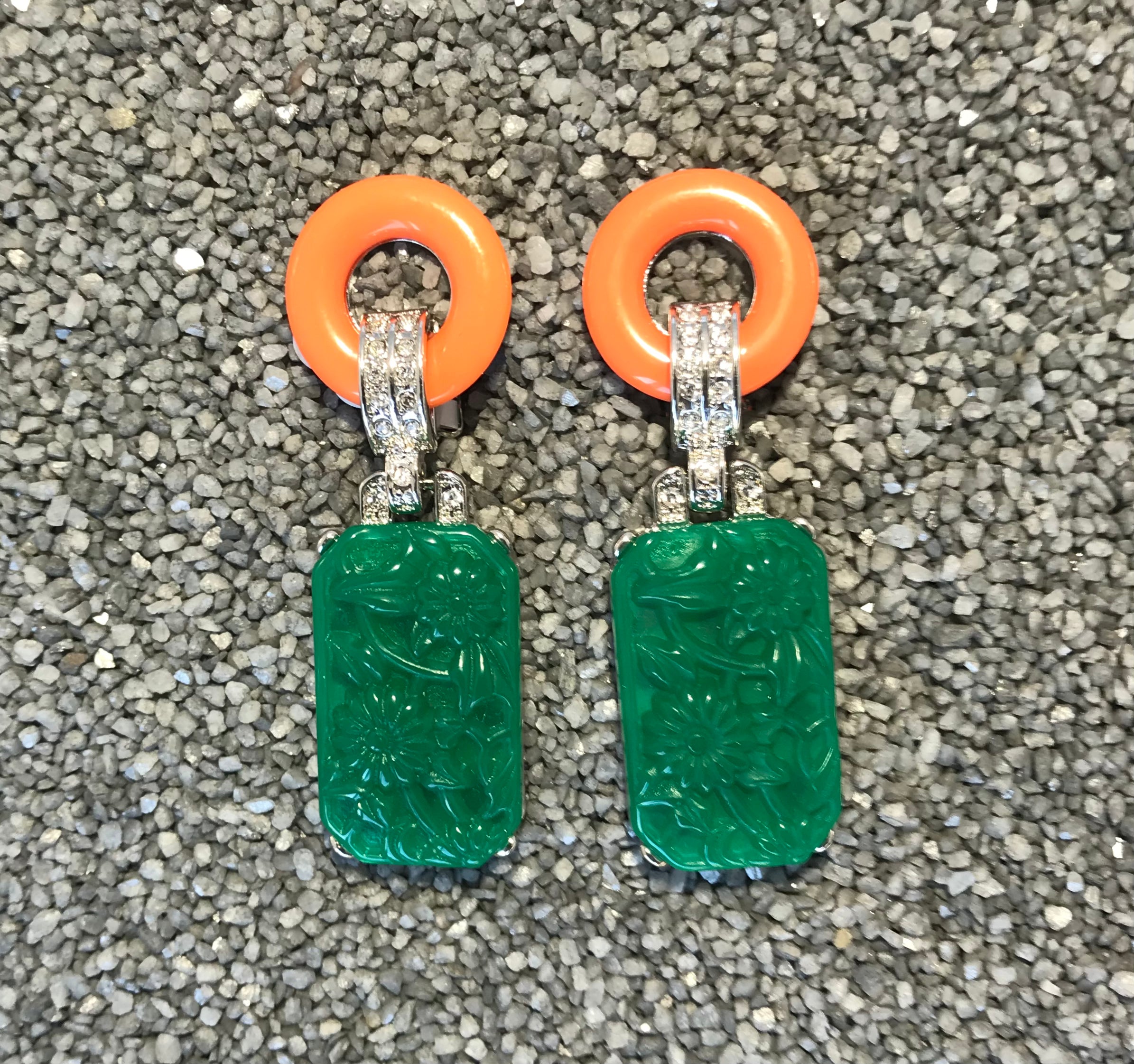 Carved Rectangle Green Jade Art Deco