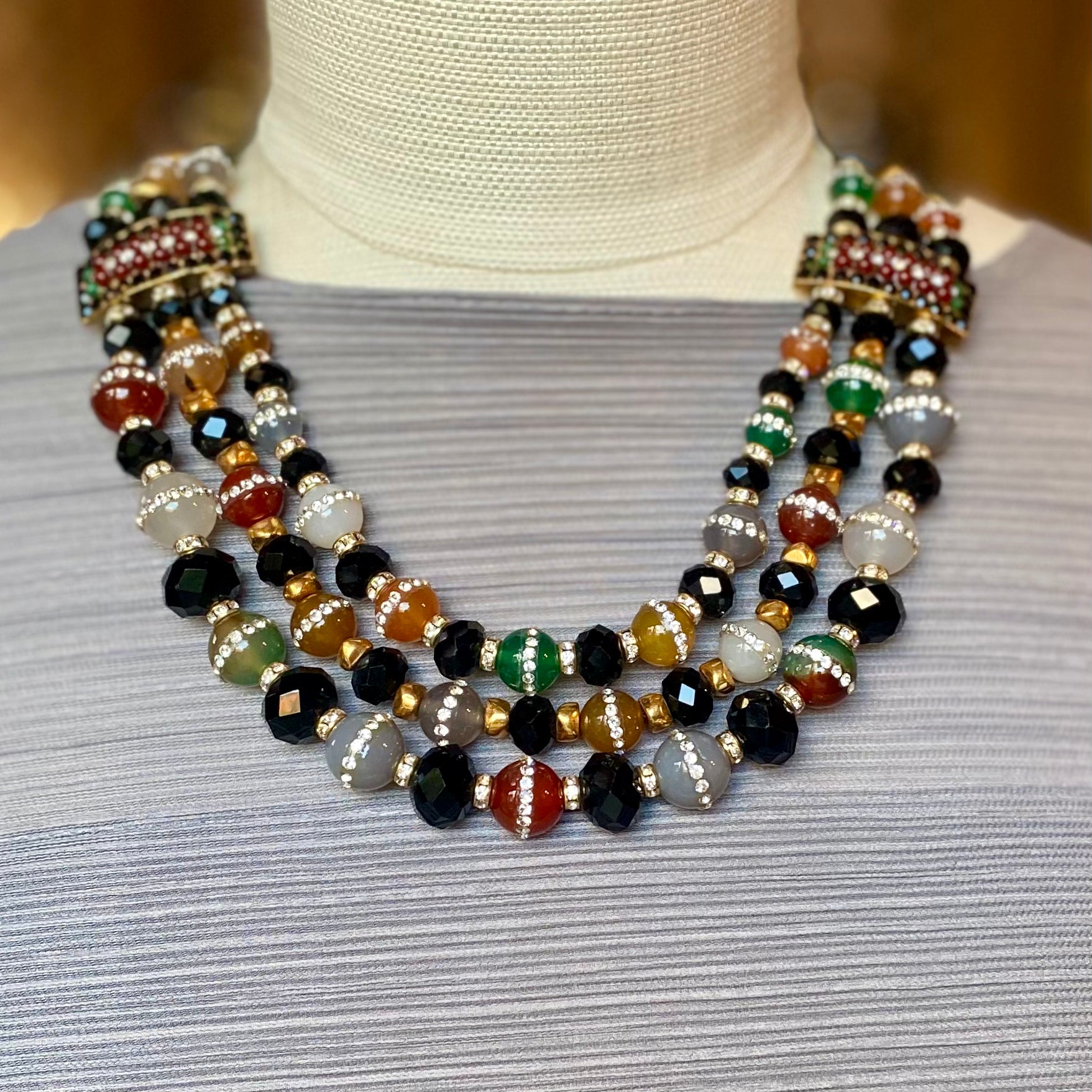 Triple Strand w/ Jet Gold Beads