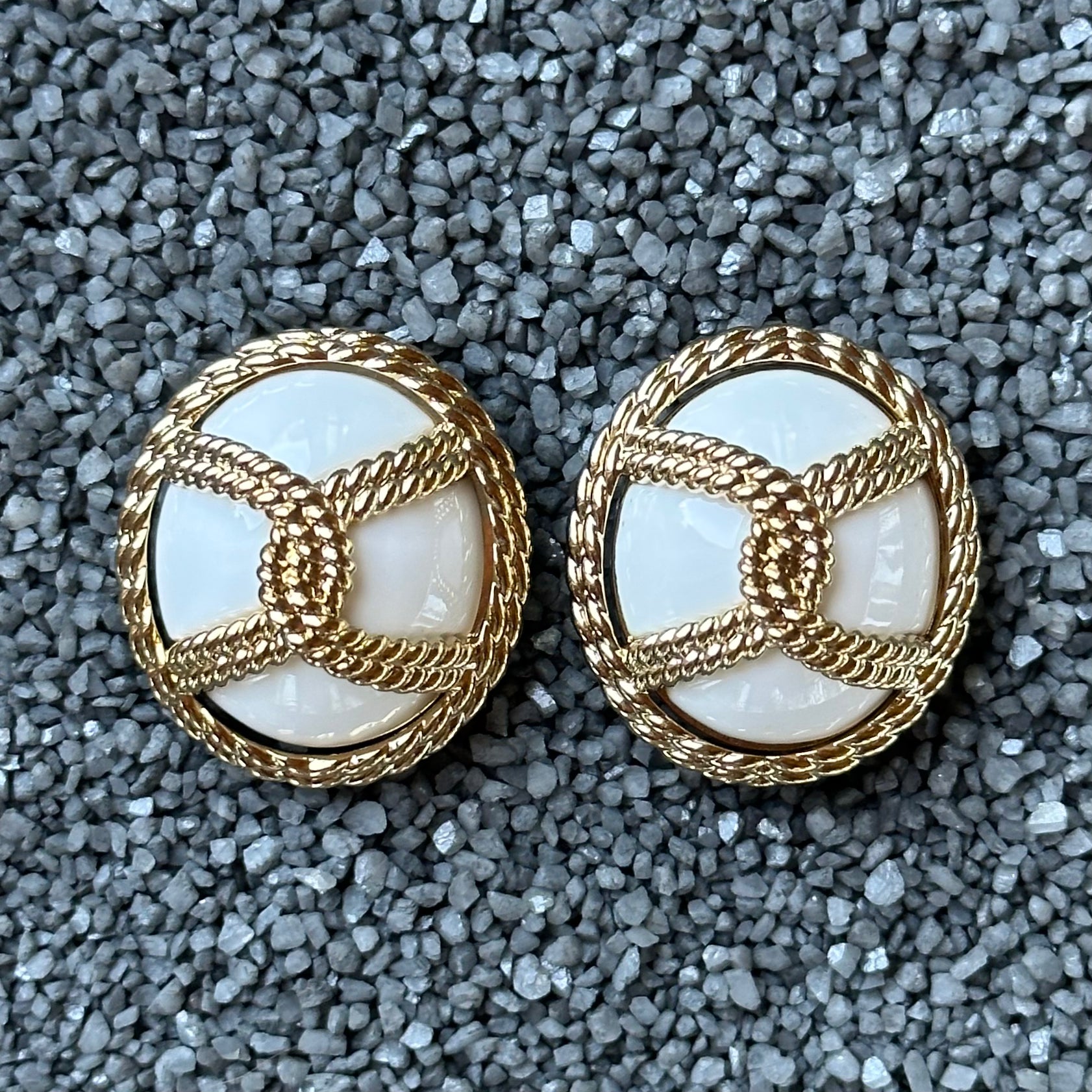 Colored Ovals with Gold Filigree Knot