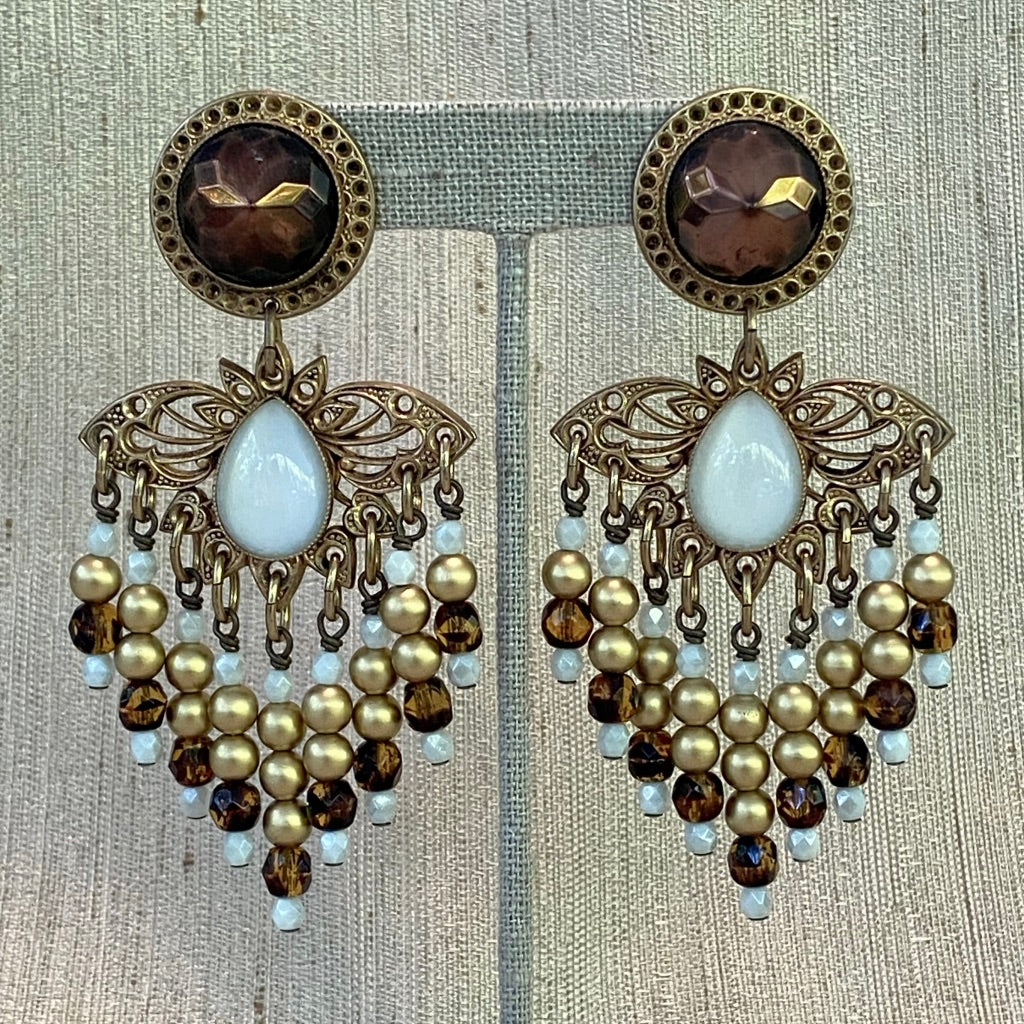 Gold White Brown Moonstone Dangle