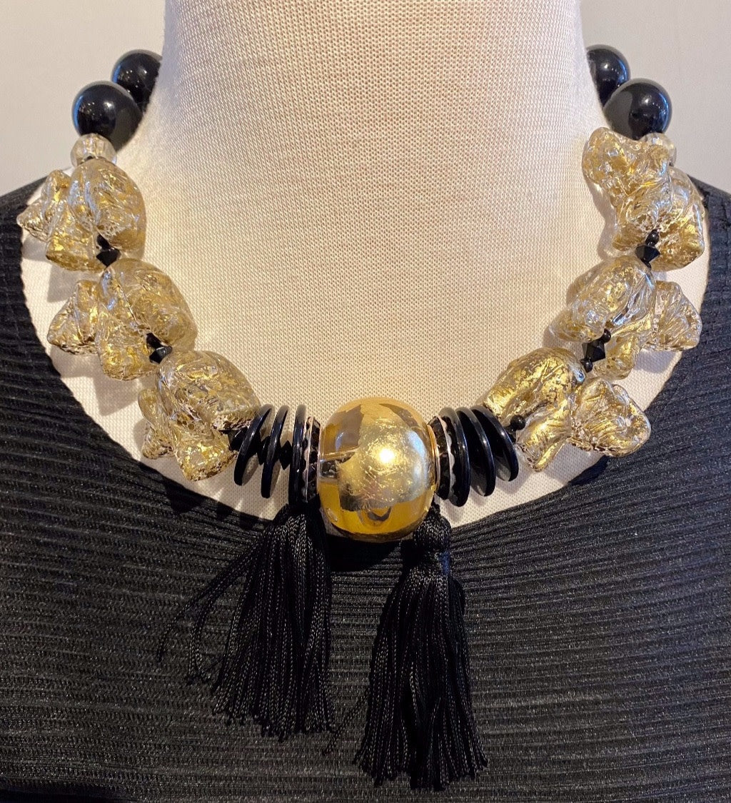 6 Elephant Gold And Black Choker