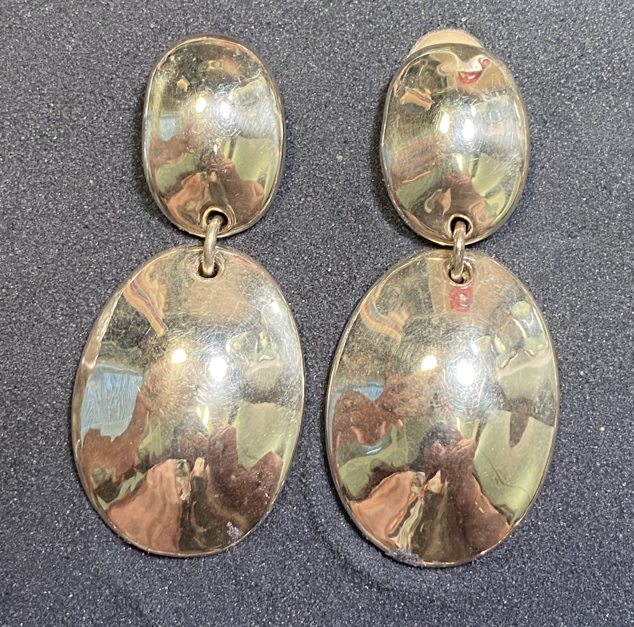 Smooth Double Round Drop Silver Clip Earring