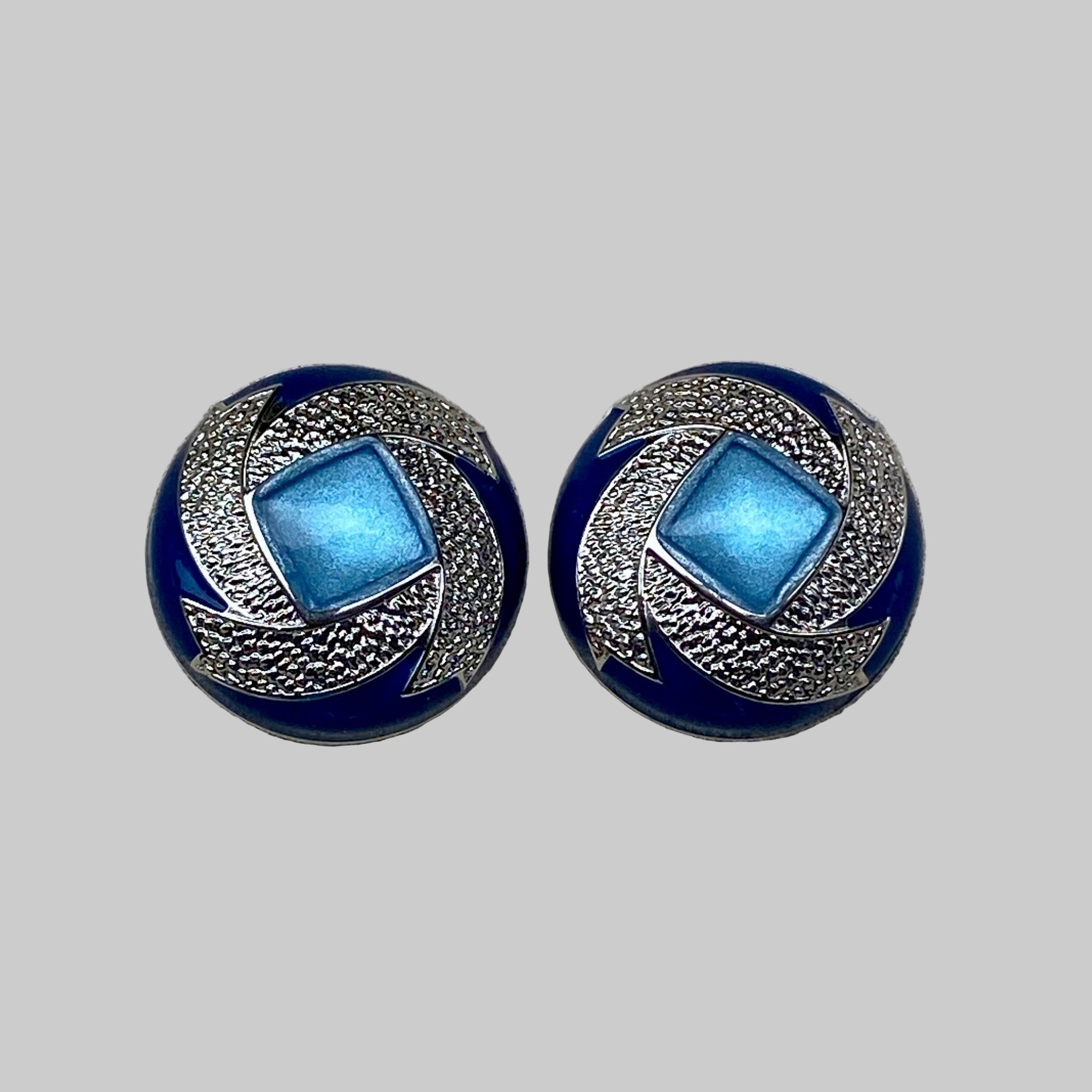 Two Tone Button Clip Earrings
