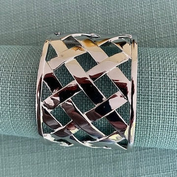 Polished Silver Basket Weave Cuff