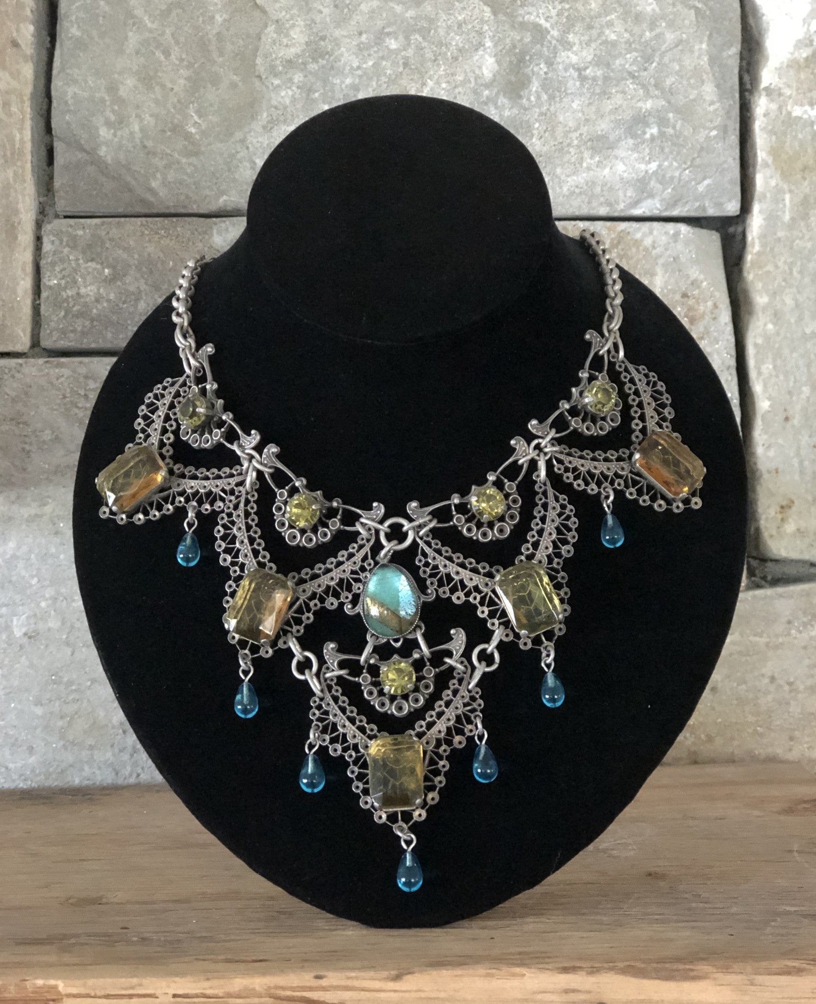 Antique Silver Lace Aqua And Olive Drops
