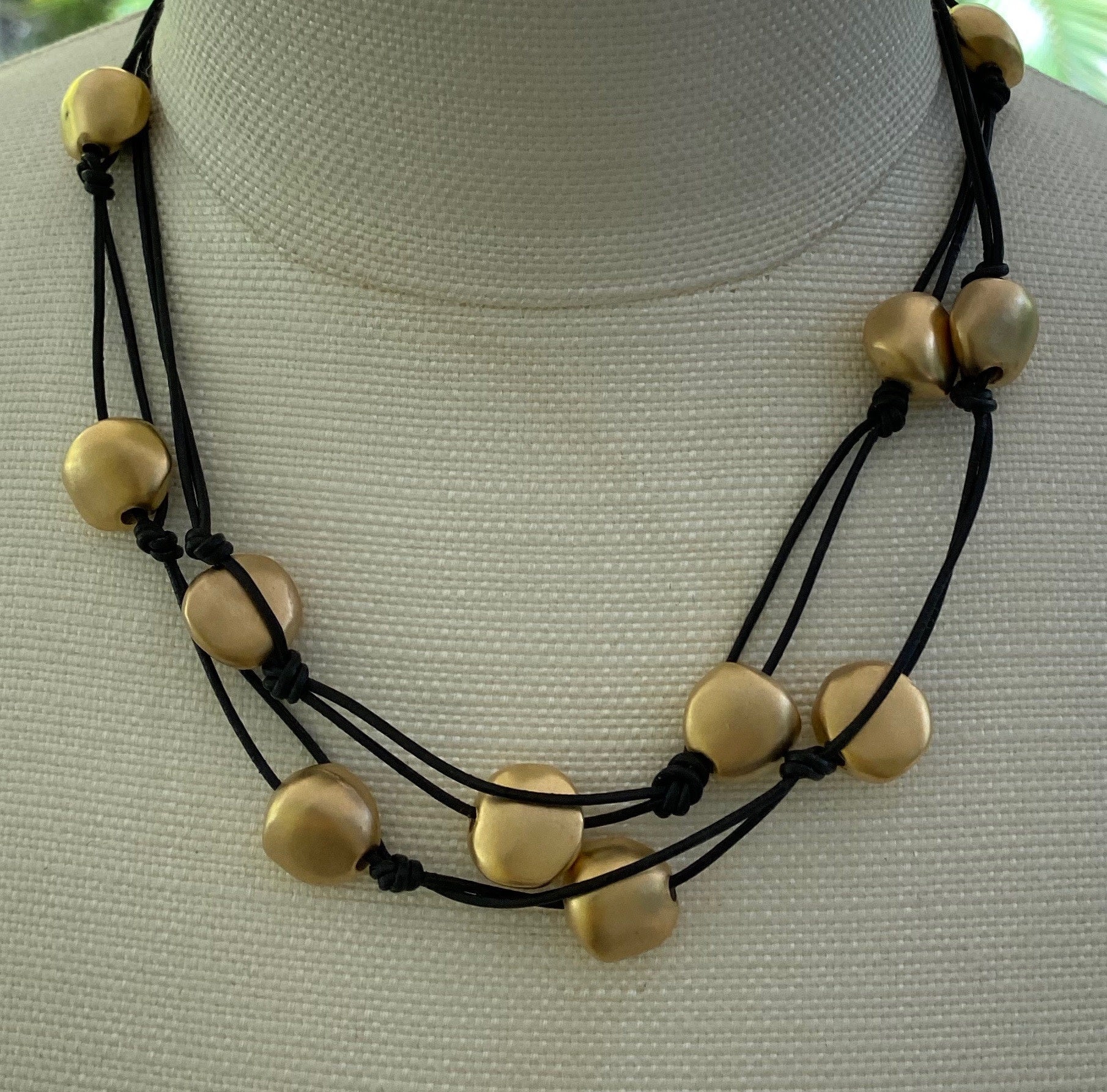 Matte Gold And Leather Long Necklaces