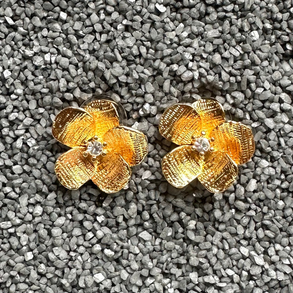 Flower Gold with Crystal Pierced