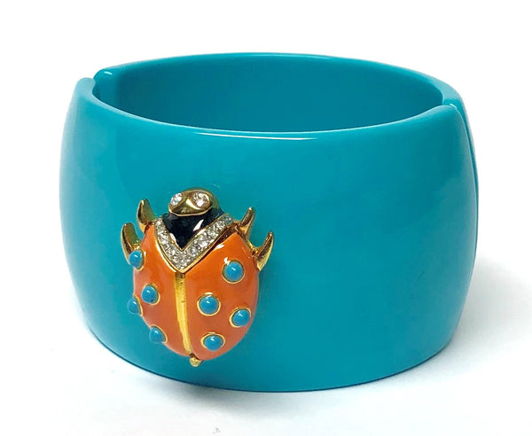 Turquoise  w/black/coral enamel  Ladybug Cuff