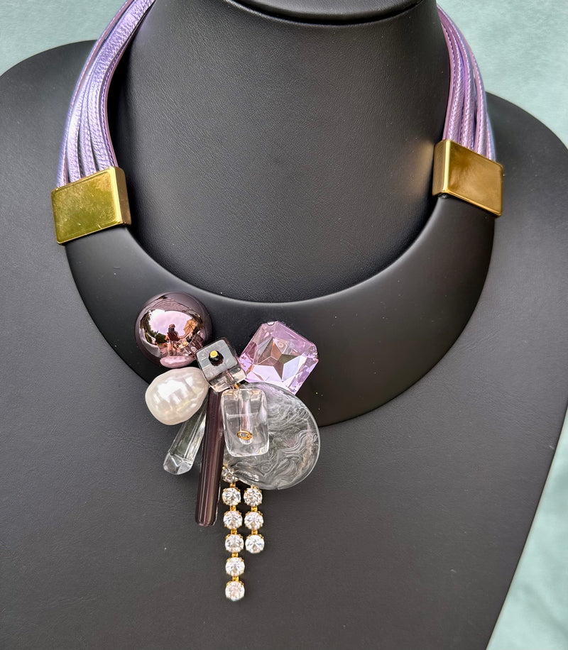 Brass Leather and Purple Strands with Cluster