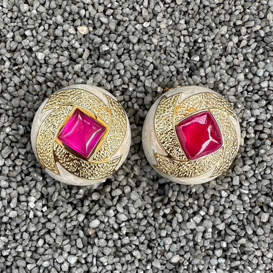 Two Tone Button Clip Earrings