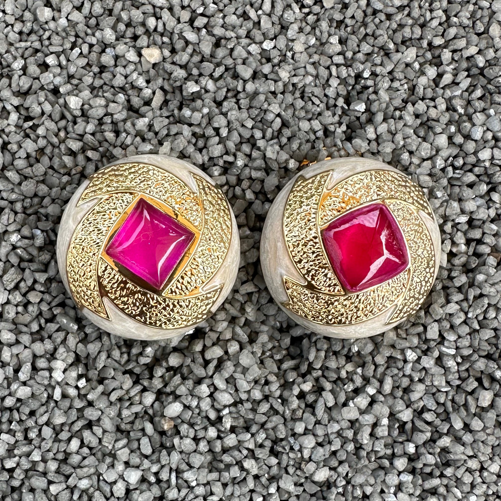 Two Tone Button Clip Earrings