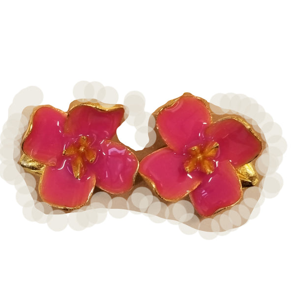 Gold Pink Enamel Flower Earring