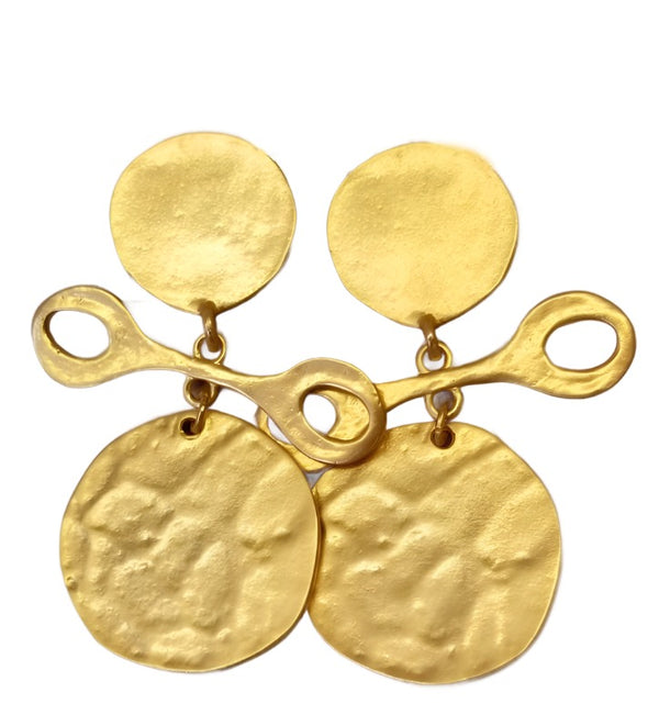 Satin Gold Coin Drop Clip Earring