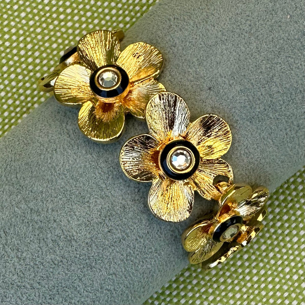 7.5 Gold Flower w Bk and Crystal Centers