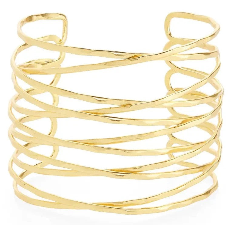 Ksultan: Gold Cuff W/Twisted Bands