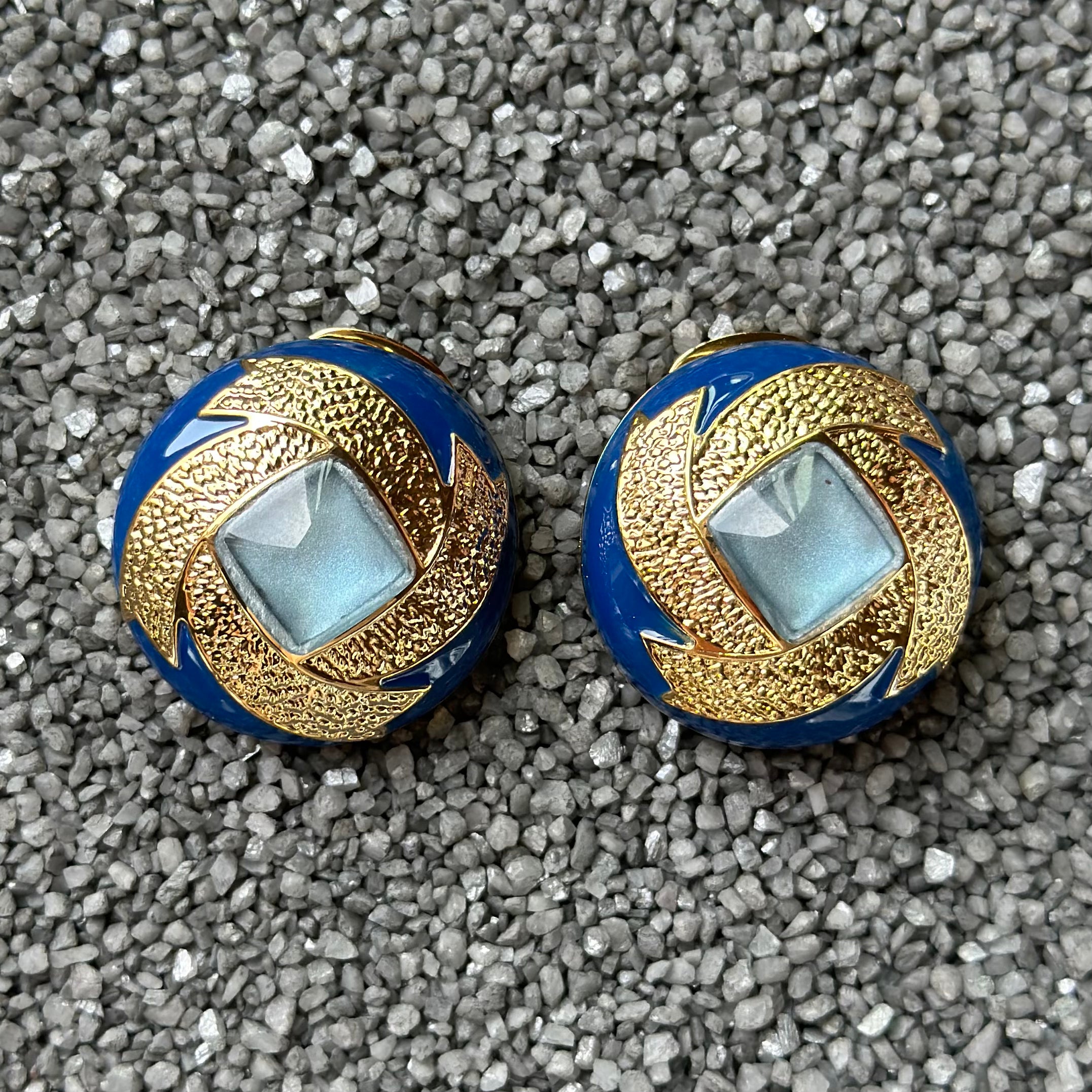 Two Tone Button Clip Earrings