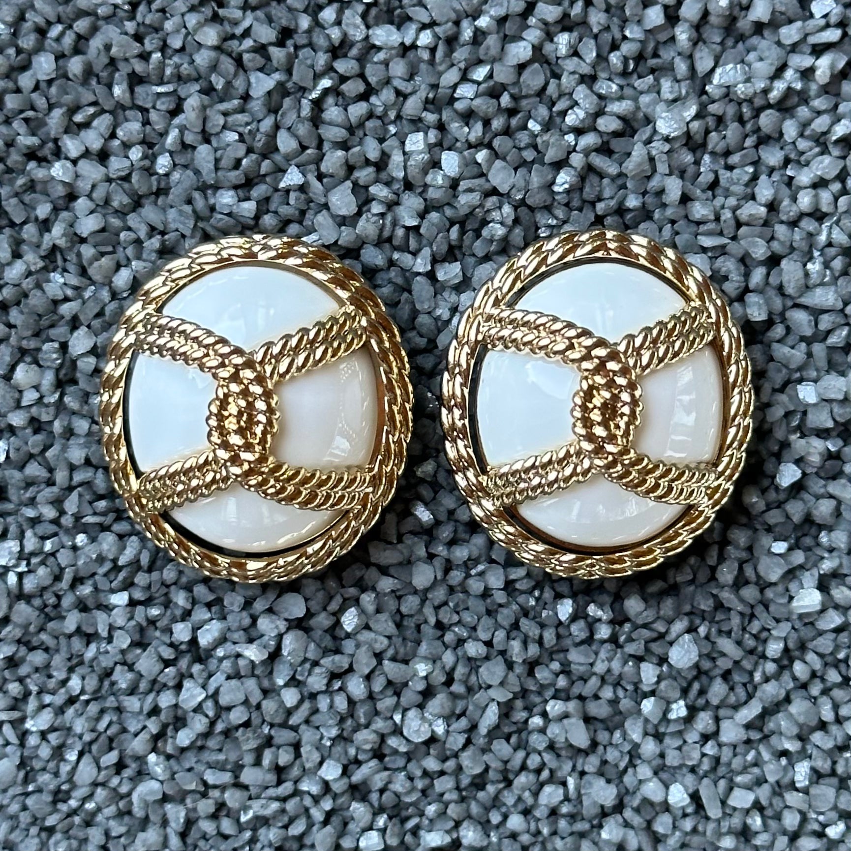 Colored Ovals with Gold Filigree Knot