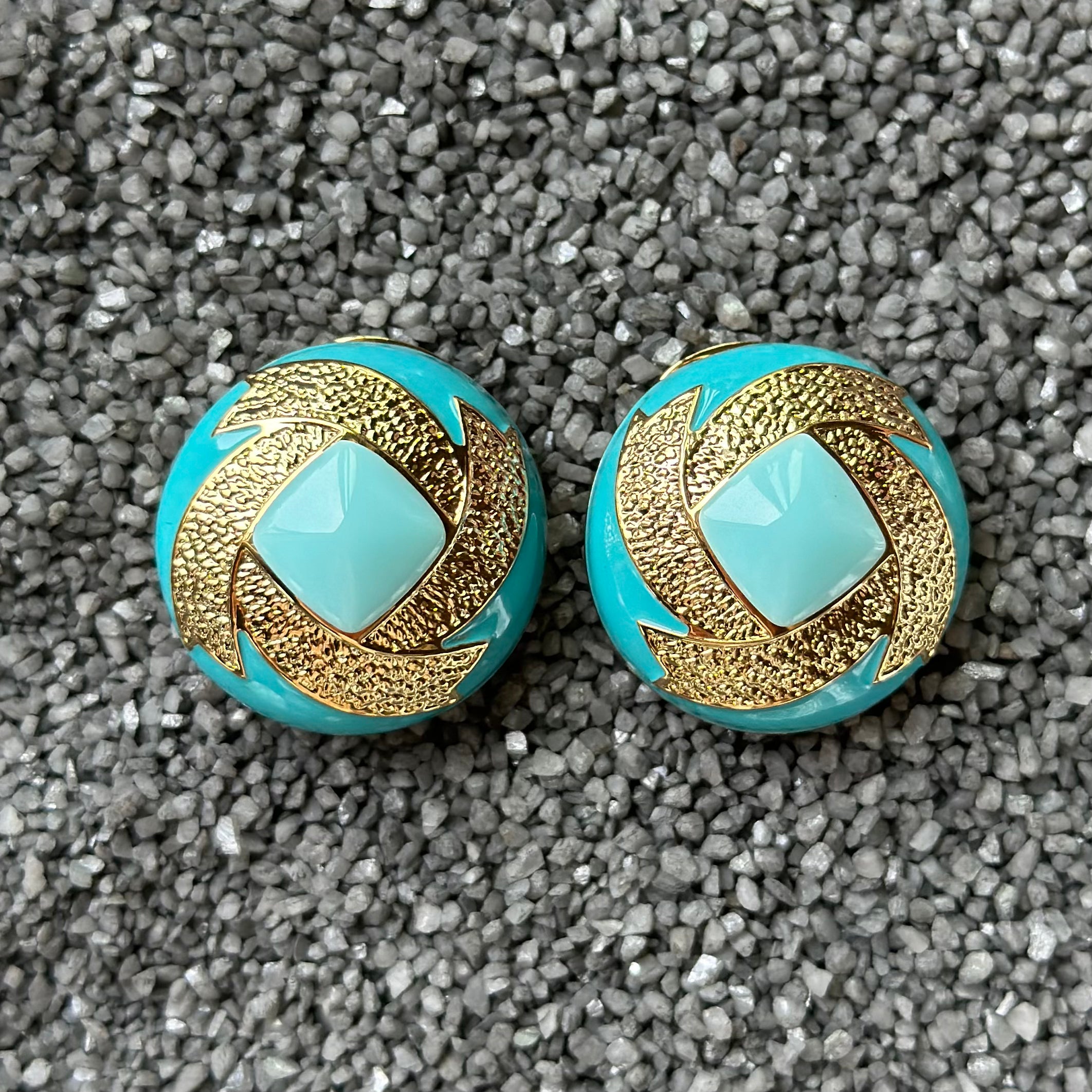 Two Tone Button Clip Earrings