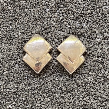 Silver Double Diamonds Clip Earring