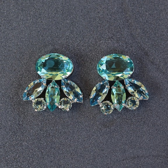 Aqua And Silver Clip On Earring