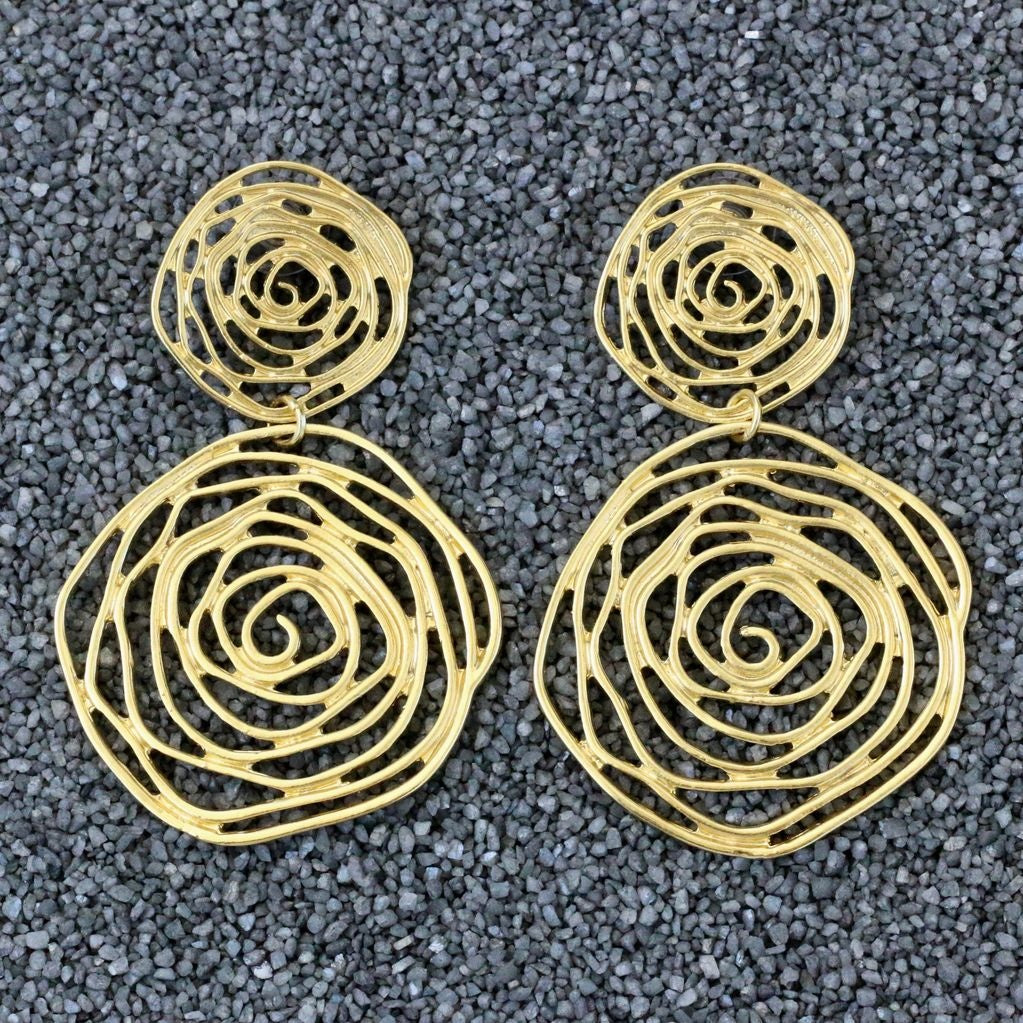 Ksultan: Gold Op Swirl Dangles Pierced
