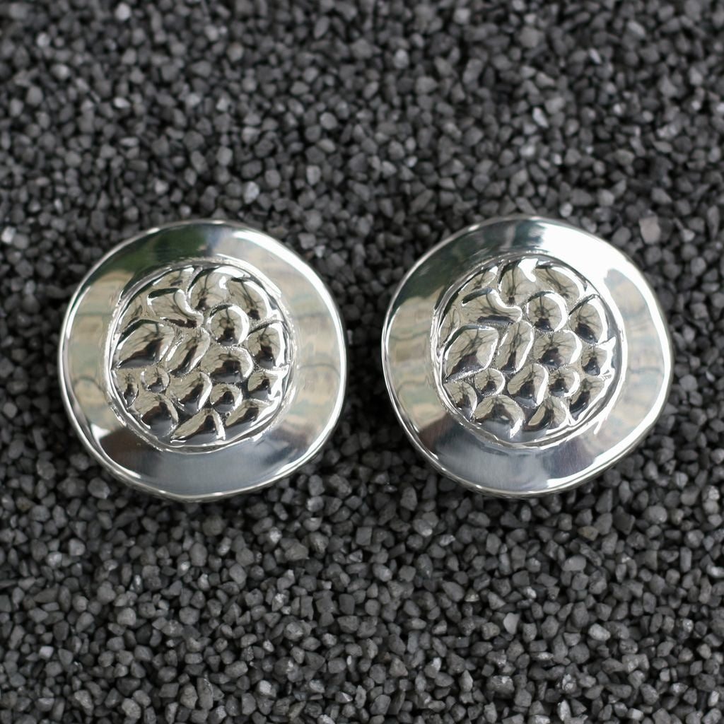 Silver Round Button Clip Earring