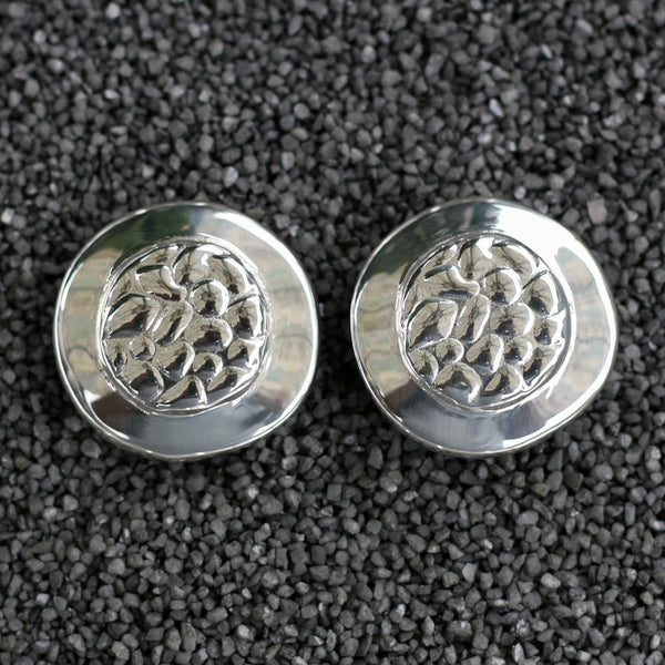 Silver Round Button Clip Earring
