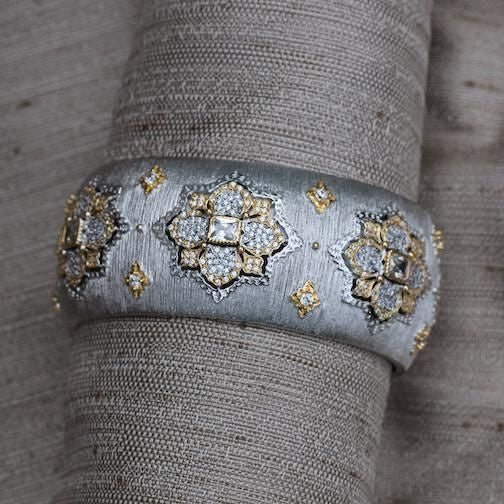 Jardin: Satin Silver With Gold And Crystals