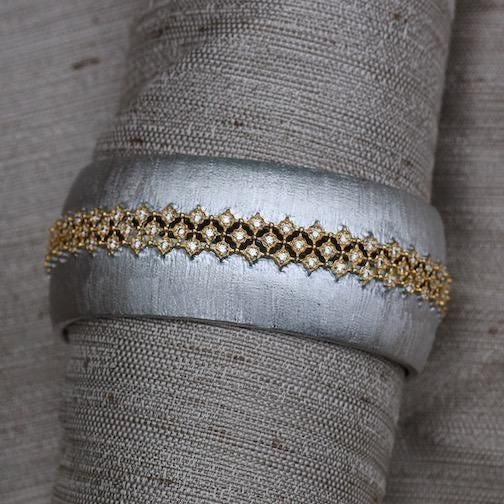 Jardin: Satin Silver With Gold And Crystal Weave