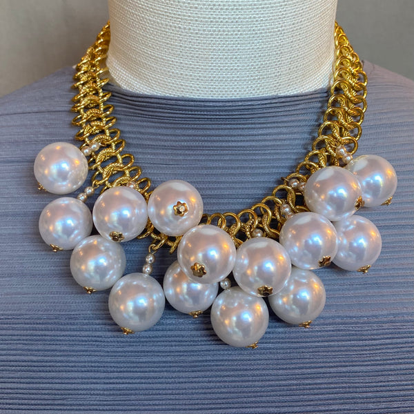 Gold Tri Chain  Large Pearls