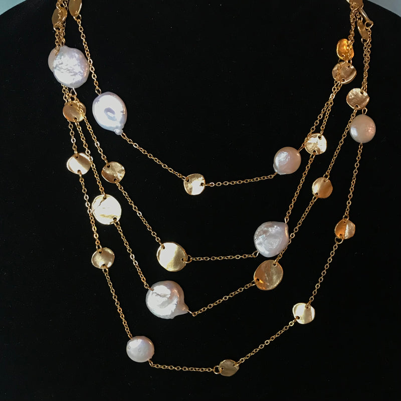 Gold and White Pearl Nuggets Necklace