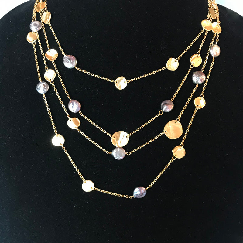 Gold and Grey Pearl Nuggets Necklace