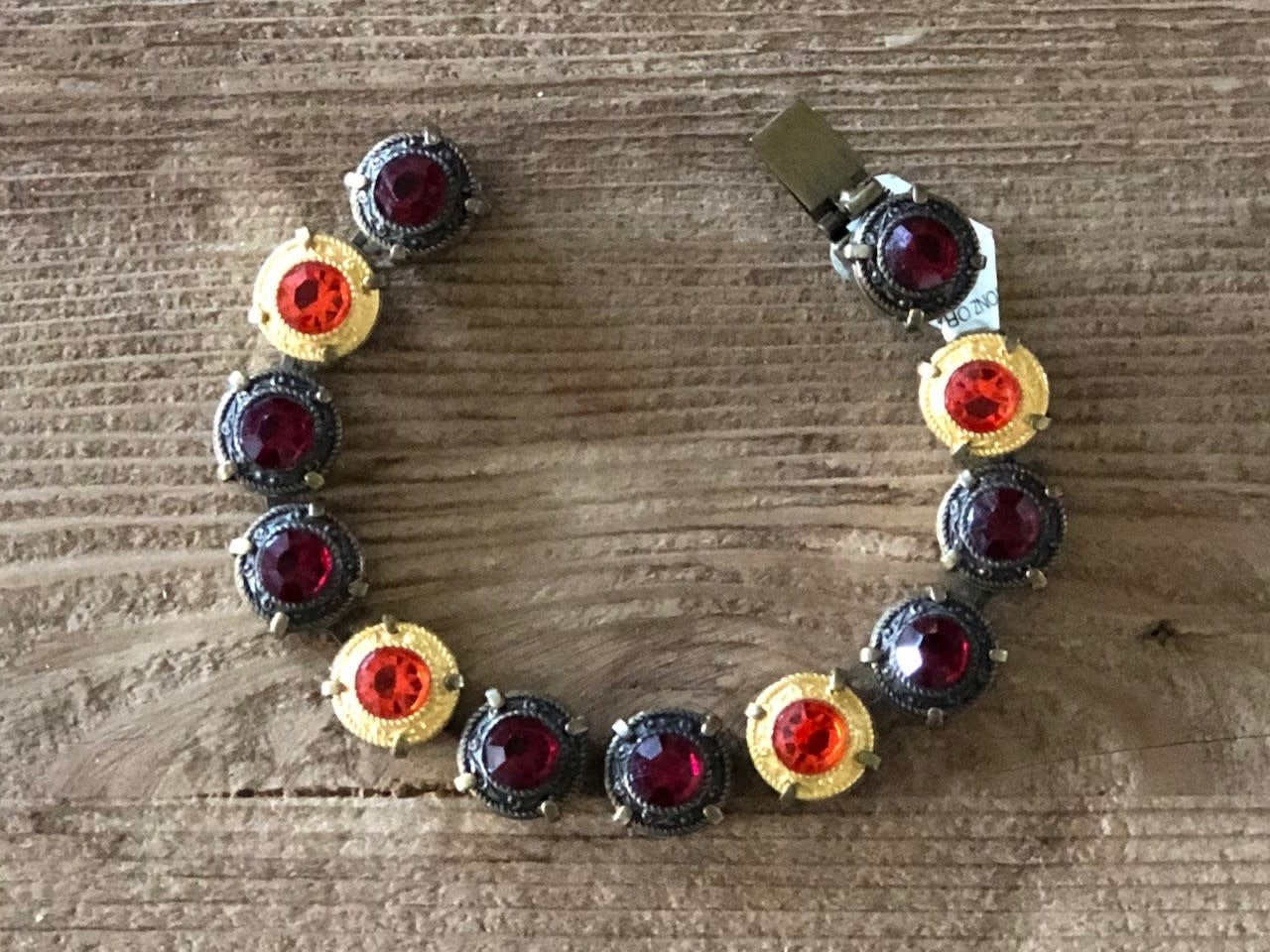 Gold Bronze Metal,  Orange Red Stones