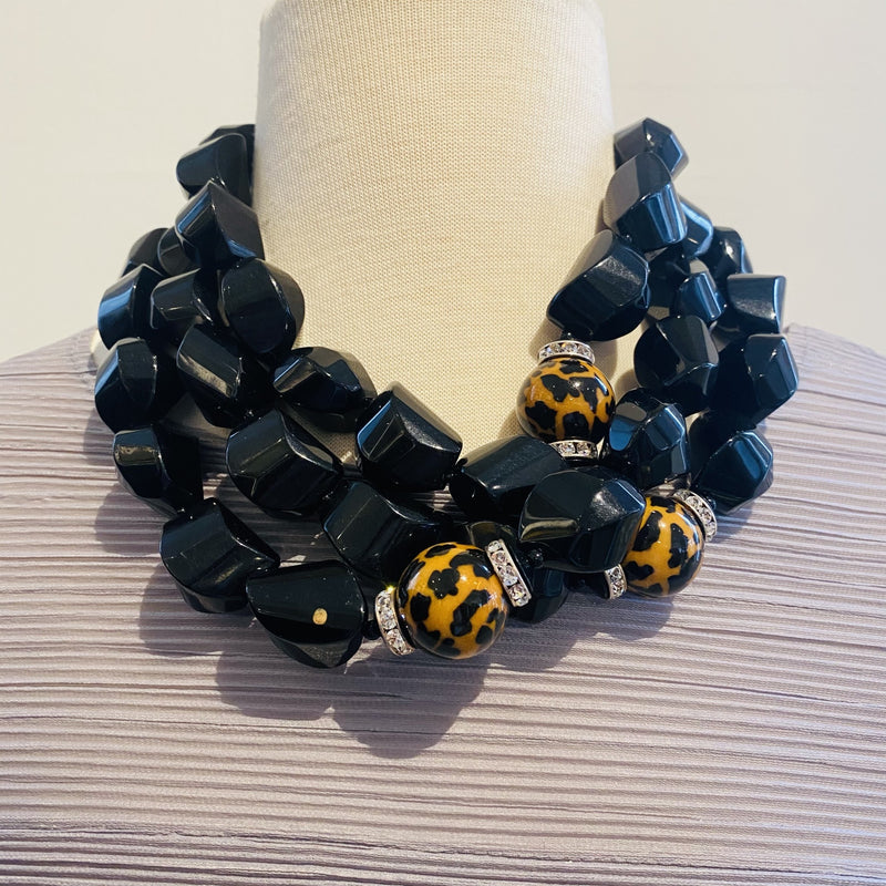 Black Necklace W/ Leopard  Details