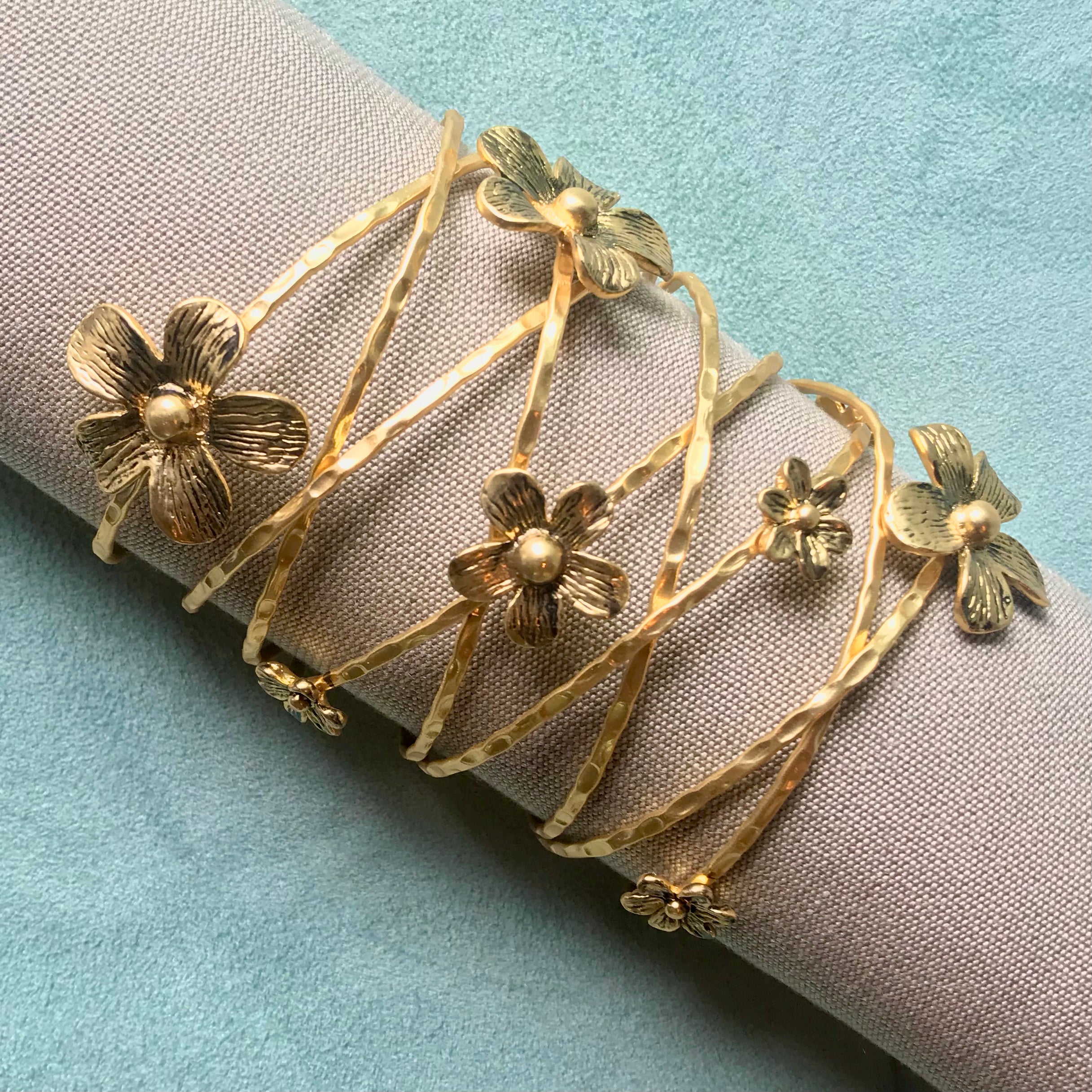 Satin Gold Cuff with Random Flowers