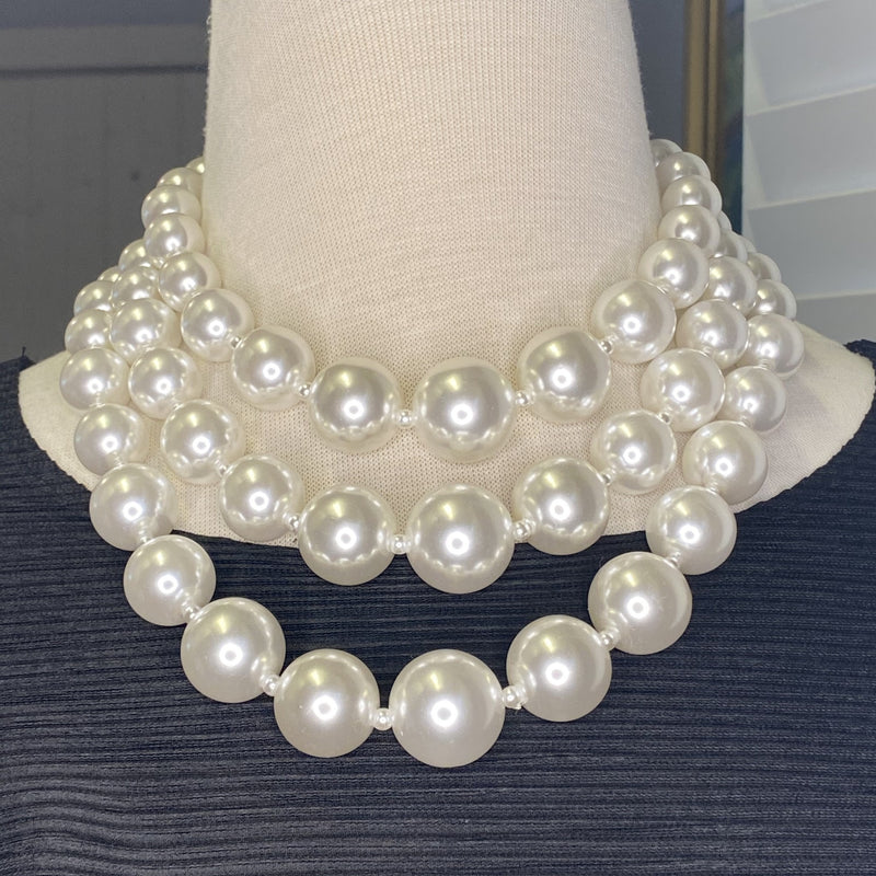 3 Row White Pearl Necklace
