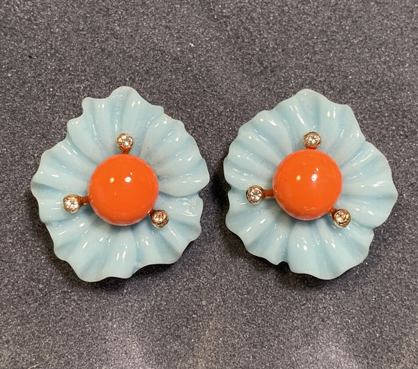 Lt Turquoise Flower Orange Center