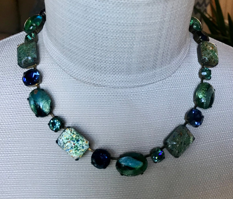 Green And Blue Crystals Necklace