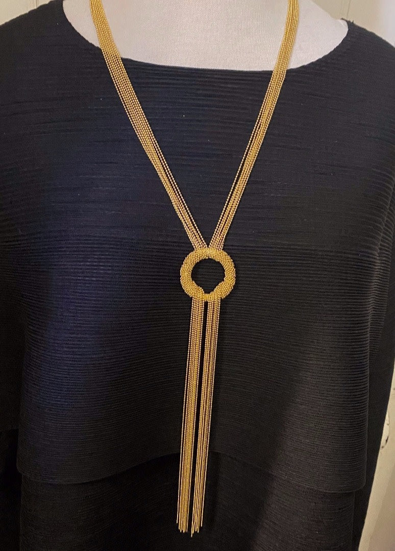 Gold Tassel Circle Long Necklace
