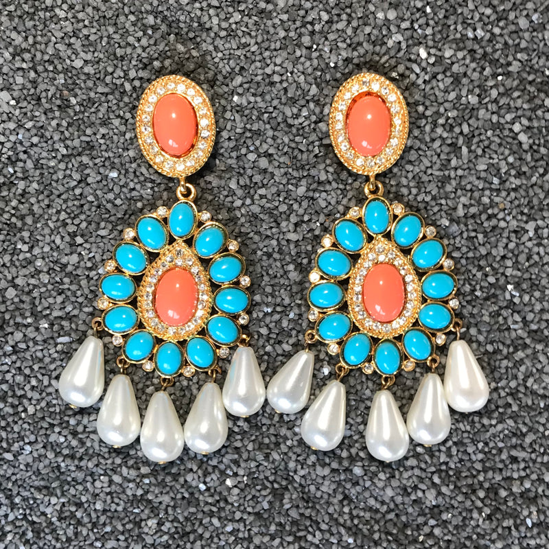 Coral and Turquoise with Pearl Drops