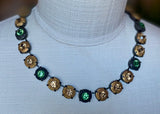 Antique Bronze Metal and Crystal Necklace