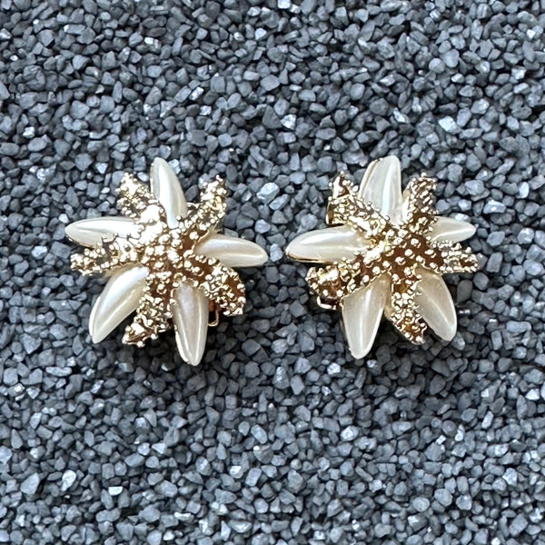 Small Starfish Double Pearl Gold